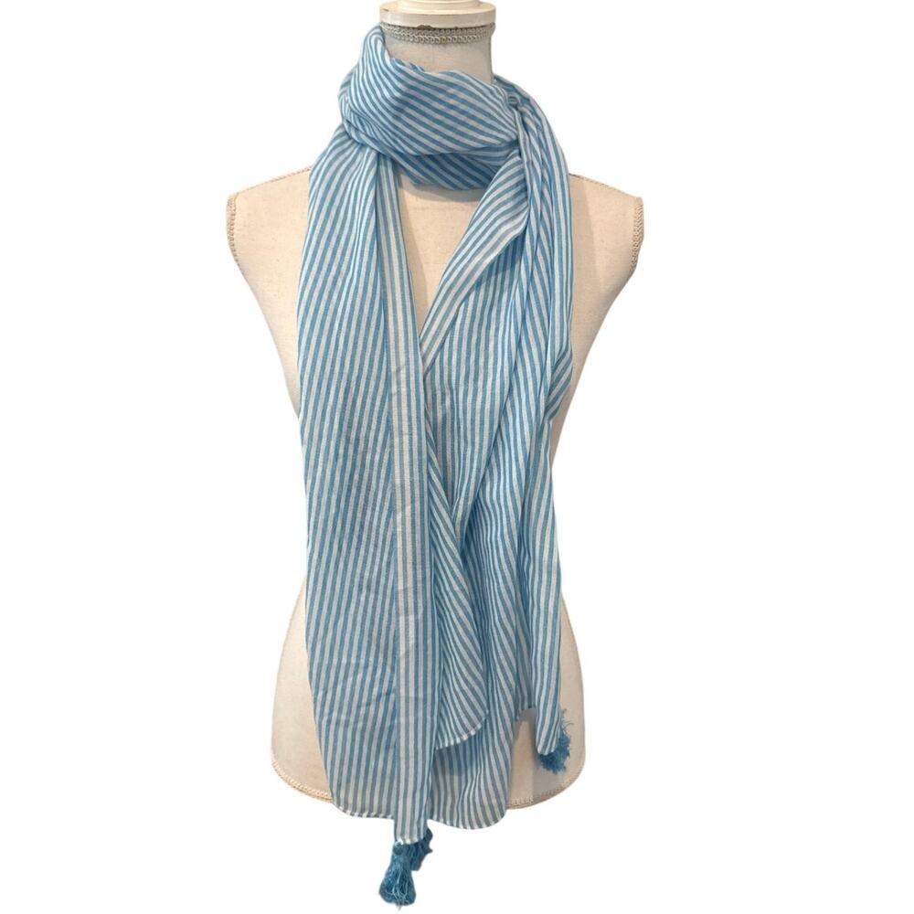 Talbots Large Lightweight Travel Scarf Blue Cabana Stripe
